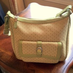 T fabric with leather trim 11 wide 10 height